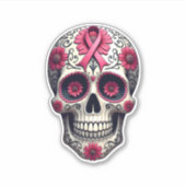 Pink Ribbon Sugar Skull Calavera Breast Cancer Awa Sticker (Voorkant)