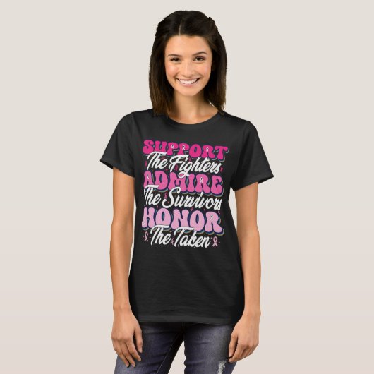 Pink Ribbon Support bewonder het borstbewustzijn v T-shirt (Voorkant volledig)