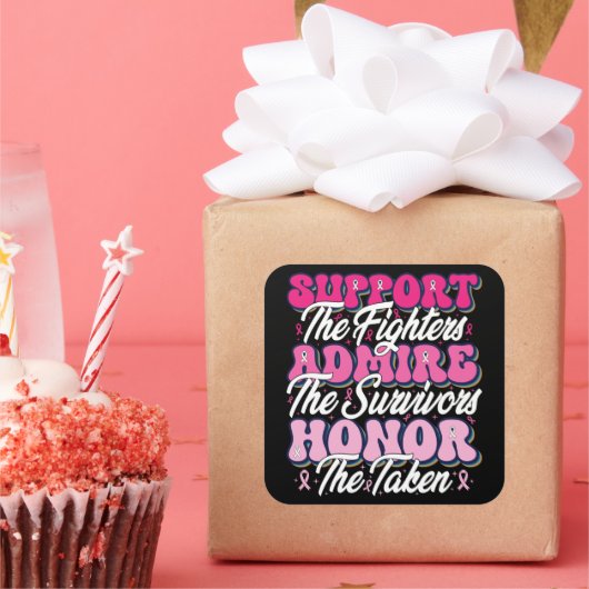Pink Ribbon Support bewonder het borstbewustzijn v Vierkante Sticker (Feest)