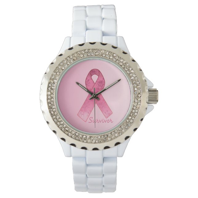 Pink Ribbon Survivor Roos horloge (Voorkant)