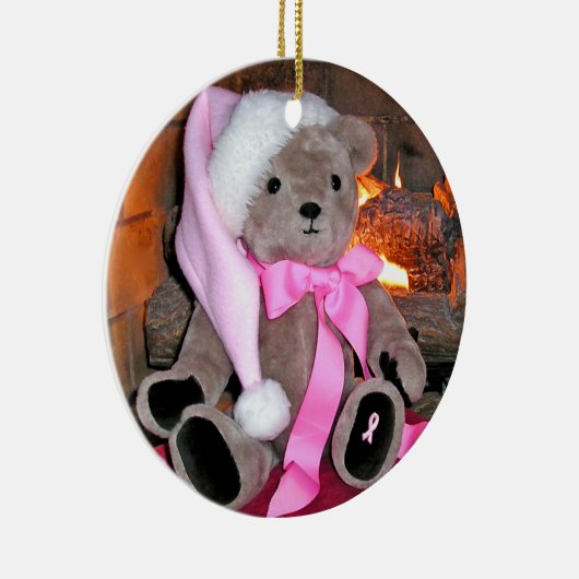 Pink Ribbon Teddy Bear kerstversiering Keramisch Ornament (Rechts)