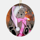 Pink Ribbon Teddy Bear kerstversiering Keramisch Ornament (Links)