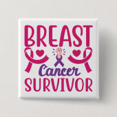 Pink Ribbon Warrior Chemo Borstkanker Overlevende Vierkante Button 5,1 Cm (Voorkant)