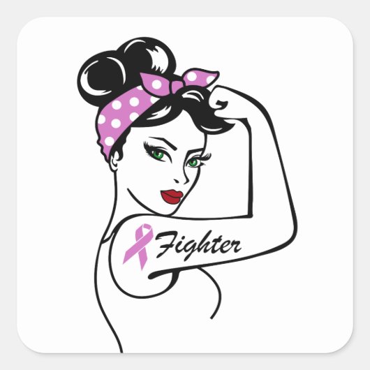 Pink Ribbon Warrior Survivor Borstkankerbestrijder Vierkante Sticker (Voorkant)