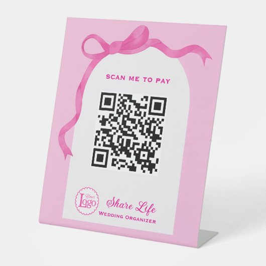 Pink Ribbon Wedding Gate Payment Reclamebord Met Voetstuk (Voorkant)