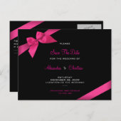 Pink Ribbon Wedding Save the Date 4 Aankondigingskaart (Voorkant / Achterkant)