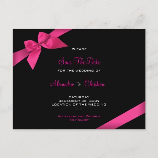 Pink Ribbon Wedding Save the Date 4 Aankondigingskaart (Voorkant)