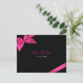 Pink Ribbon Wedding Save the Date Aankondiging (Staand voorkant)