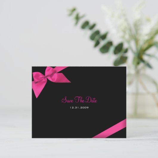 Pink Ribbon Wedding Save the Date Aankondiging (Staand voorkant)