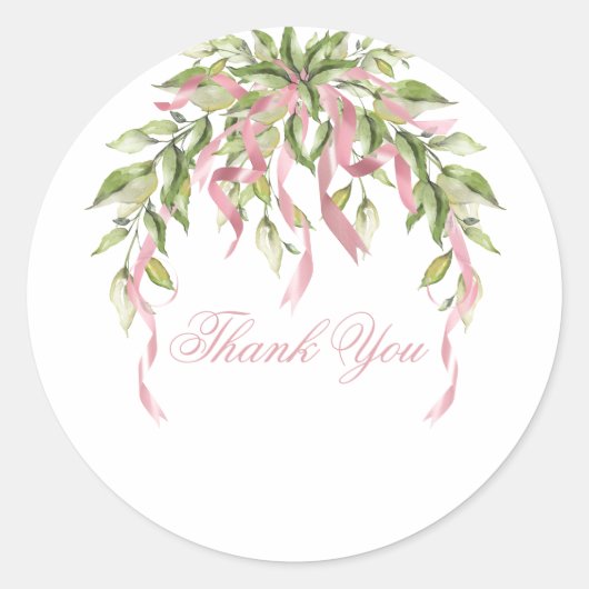 Pink Ribbons Floral Greenery Ronde Sticker (Voorkant)