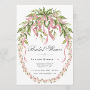 Pink Ribbons Floral Wreath Elegant Vrijgezellenfee Kaart