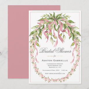 Pink Ribbons Floral Wreath Elegant Vrijgezellenfee Kaart