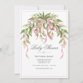 Pink Ribbons Greenery Elegant Baby shower Invitati Kaart (Voorkant)