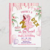 Pink Roaring Dinosaur 2-rex birthday Invitation Kaart (Voorkant / Achterkant)