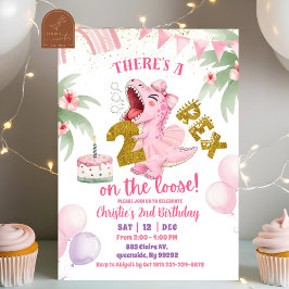Pink Roaring Dinosaur 2-rex birthday Invitation Kaart