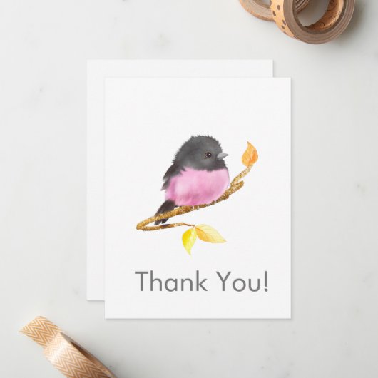 Pink Robin Bird Alle Gelegenheid Dank U Notecard Notitiekaartje (Voorkant / Achterkant in situ)