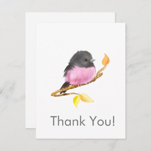 Pink Robin Bird Alle Gelegenheid Dank U Notecard Notitiekaartje (Voorkant / Achterkant)