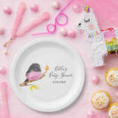 Pink Robin Bird Baby shower Papieren Bordje (Feest)