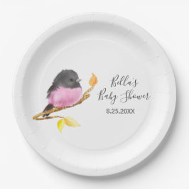 Pink Robin Bird Baby shower Papieren Bordje