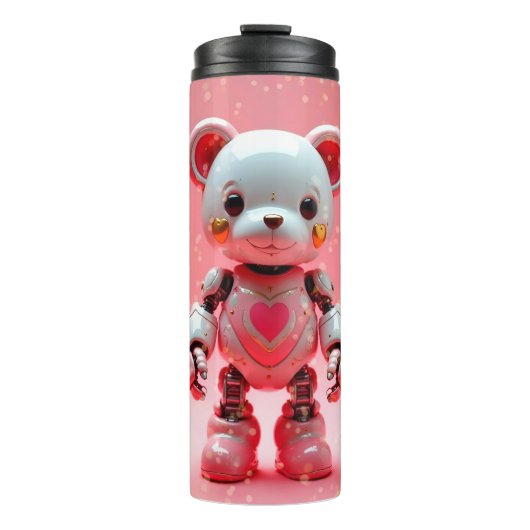 Pink Robot Teddy Bear Valentine's Tumbler Thermosbeker (Voorkant)
