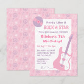 Pink Rock Star Girls Verjaardagsfeestje Uitnodigin Kaart (Voorkant / Achterkant)