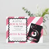 Pink Rock Star Rock a bye Baby shower Invitation Kaart (Staand voorkant)