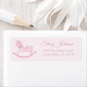 Pink Rocking Horse Baby shower retouradres Etiket