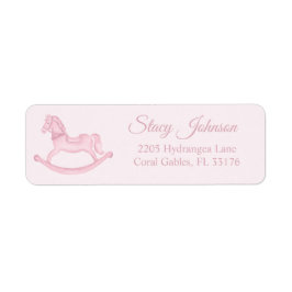 Pink Rocking Horse Baby shower retouradres Etiket