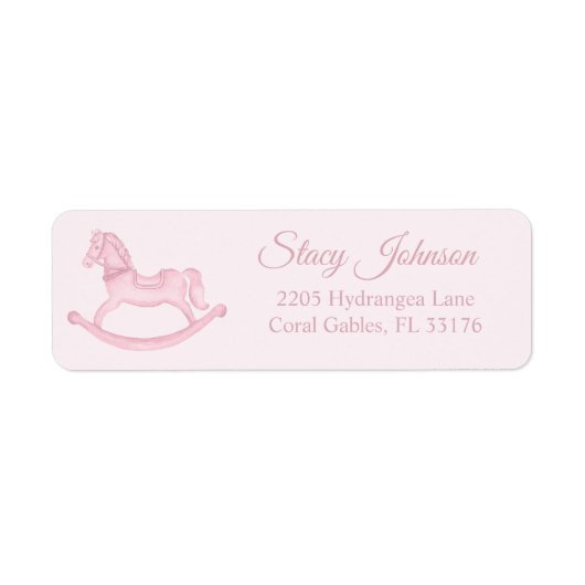 Pink Rocking Horse Baby shower retouradres Etiket (Voorkant)