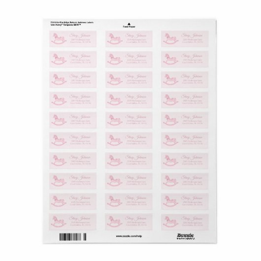 Pink Rocking Horse Baby shower retouradres Etiket (Full Sheet)
