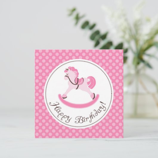 Pink Rocking Horse Birthday Kaart (Staand voorkant)