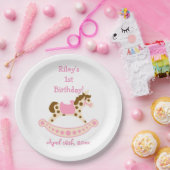 Pink Rocking Horse Birthday Papieren Bordje (Feest)