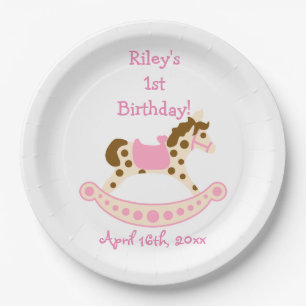 Pink Rocking Horse Birthday Papieren Bordje