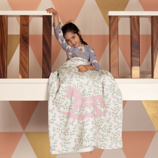 Pink Rocking Horse Fleece Deken