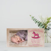 Pink Rocking Horse Geboorteaankondiging Aankondiging (Staand voorkant)