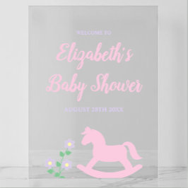 Pink Rocking Horse Girl Baby Shower Acryl Bord