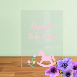 Pink Rocking Horse Girl Baby Shower Acryl Bord