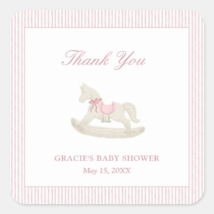 Pink Rocking Horse Girl Baby shower Dank je wel Vierkante Sticker