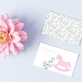 Pink Rocking Horse Girl Baby Shower Diaper Raffle Informatiekaartje