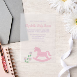 Pink Rocking Horse Girl Baby Shower Vellum Uitnodigingen