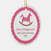 Pink rocking toy horse baby's first christmas keramisch ornament (Rechts)