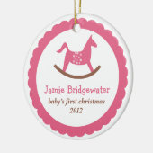 Pink rocking toy horse baby's first christmas keramisch ornament (Links)