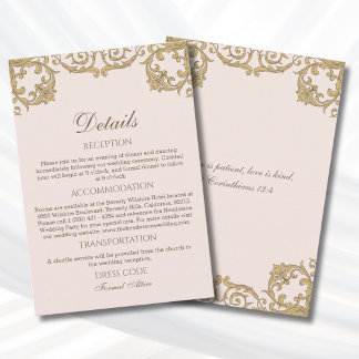 Pink Rococo Vintage Christian Wedding Details  Informatiekaartje