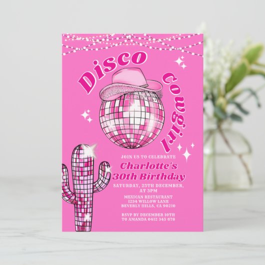 Pink Rodeo Disco Cowgirl Bling Cactus Birthday Kaart (Staand voorkant)