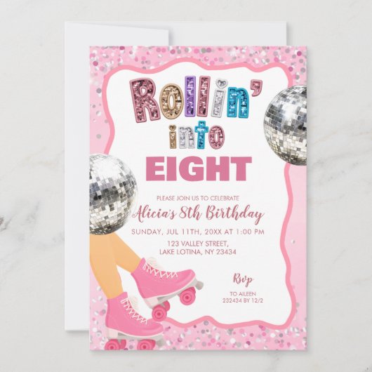 Pink Roller Skate Glitter Sequin Birthday Kaart (Voorkant)