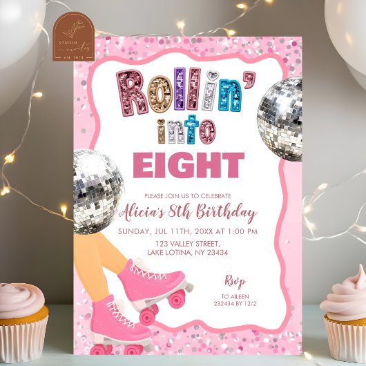 Pink Roller Skate Glitter Sequin Birthday Kaart