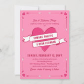 Pink Romantic Heart Arrows & Ribbon Casual Wedding Kaart (Voorkant)