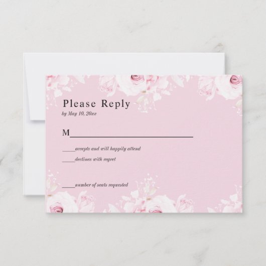 Pink Romantic Roses Elegant Pink RSVP Card (Voorkant)