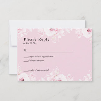Pink Romantic Roses Elegant Pink RSVP Card Kaartje