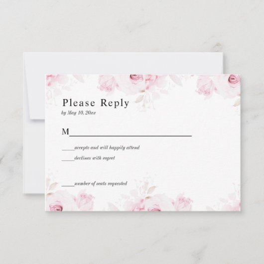 Pink Romantic Roses Elegant White RSVP Card (Voorkant)